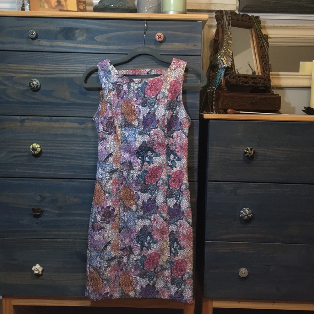 H&M pink/blue/orange printed, fitted dress